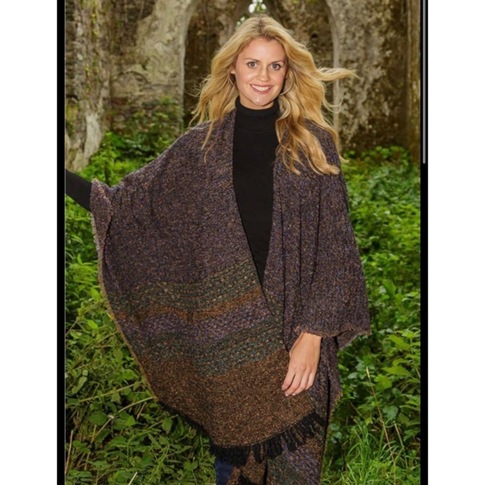 Celtic Ruana Shawl in turf brown Kerry Woolen Mills lambswool made in Ireland